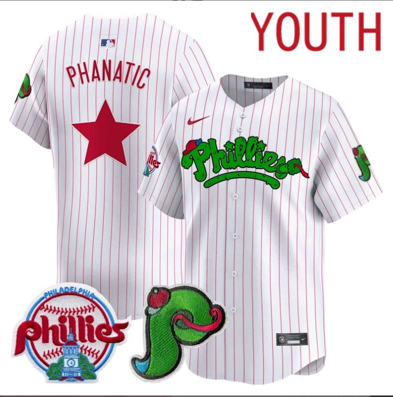 Youth  Philadelphia Phillies  Phanatic white with red strips Limited 2024 MLB Nike jersey->youth nfl jersey->Youth Jersey